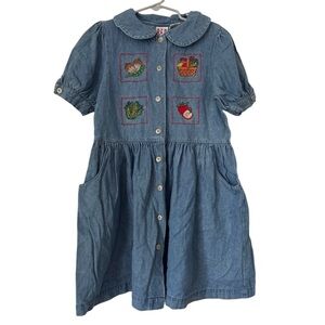Red Camel Vintage Denim dress Embroidered Harvest Fall Pockets Large